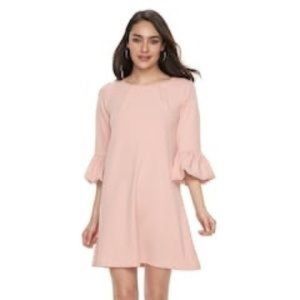 Nina Leonard Bell Sleeve Shift dress in Blush Pink